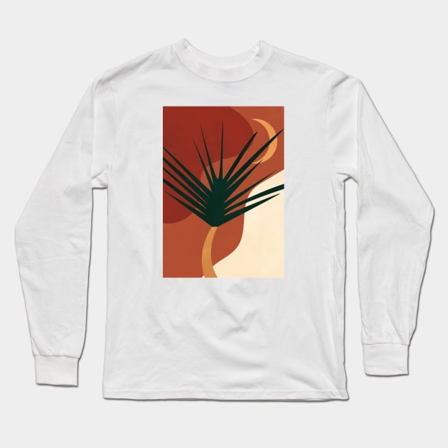 Abstract Plant, Moon, Botanical, Terracotta Wall Art, Modern Boho Style Long Sleeve T-Shirt by Colorable